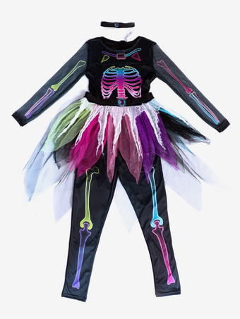ハロウィン 女の子用 スケルトン コスチューム 骨柄 ジャンプスーツ キュート 不気味 衣装