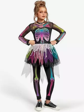 ハロウィン 女の子用 スケルトン コスチューム 骨柄 ジャンプスーツ