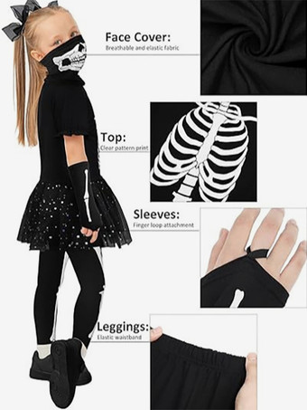 ハロウィンの女の子用スケルトンコスチューム。トリック・オア・トリートにぴったりのキュートで不気味な衣装。