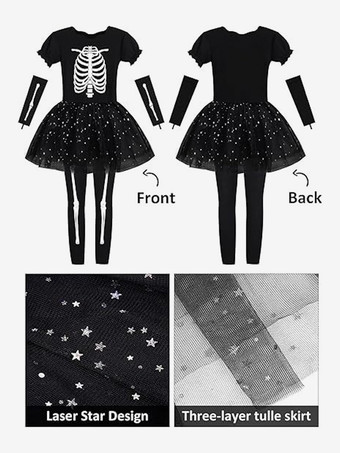 ハロウィンの女の子用スケルトンコスチューム。トリック・オア・トリートにぴったりのキュートで不気味な衣装。