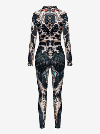 ハロウィンプリントボディスーツ 伸縮性フルレングスキャットスーツ 面白いタイトコスチューム コスプレ用