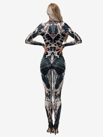 ハロウィンプリントボディスーツ 伸縮性フルレングスキャットスーツ 面白いタイトコスチューム コスプレ用