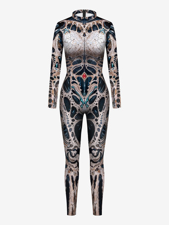 ハロウィンプリントボディスーツ 伸縮性フルレングスキャットスーツ 面白いタイトコスチューム コスプレ用