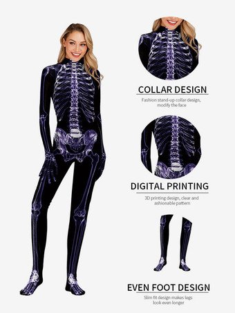 ハロウィン スケルトン ジャンプスーツ 全身コスチューム プリント 大人用