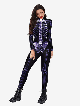 ハロウィン スケルトン ジャンプスーツ 全身コスチューム プリント 大人用