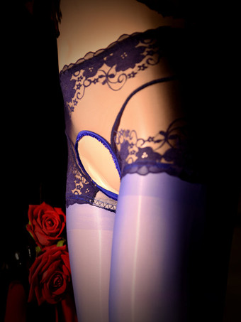 ブルー ランジェリー ストッキング パンスト レディース クロッチレス シースルー レッド アクリル レース 無地 パンスト