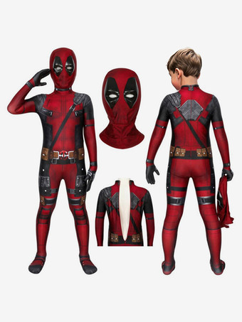 Kids Zentai Marvel Comics Deadpool Jumpsuit Cosplay Costume Carnival Halloween
