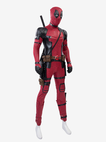 デッドプール アニメ コスプレ デッドプール ダークレッド フィルム ポリエステル サッシュ フード セット フェイクレザー マーベルコミック