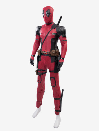 デッドプール アニメ コスプレ デッドプール ダークレッド フィルム ポリエステル サッシュ フード セット フェイクレザー マーベルコミック