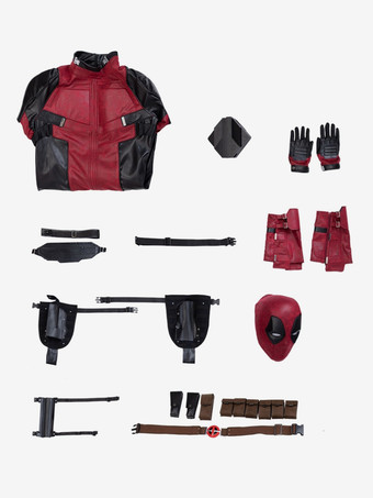デッドプール アニメ コスプレ デッドプール ダークレッド フィルム ポリエステル サッシュ フード セット フェイクレザー マーベルコミック