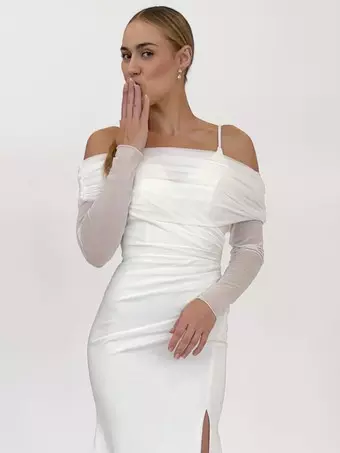 fitted lace wedding dress Teal Blue Elegance: Linen Wrap Dress with Shawl Collars, Full Sleeves &  Waist Tie – Kuttons main image 0