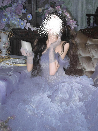 フェアリーロリータドレス ストラップレス スパークリングレース チュール オフショルダー ロングロリータドレス