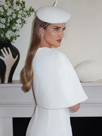 ウェディングラップ ホワイト ハーフスリーブ ジュエルネック キャップスリーブ クローク ストレッチ クレープ ボタン ブライダルカバーアップ