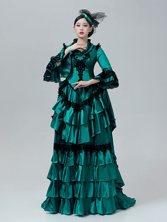ビクトリア朝風レディースバスルドレス ハイウエストバスキン スペイン風ポリエステル レトロ フェスティバルドレス