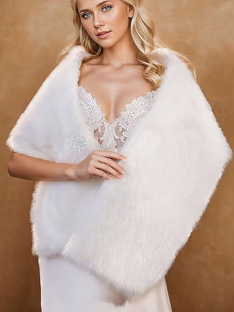 フェイクファーウェディングラップ ホワイトショール ポリエステルブライダルカバーアップ