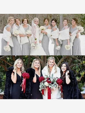 フェイクファーウェディングラップ ホワイトショール ポリエステルブライダルカバーアップ