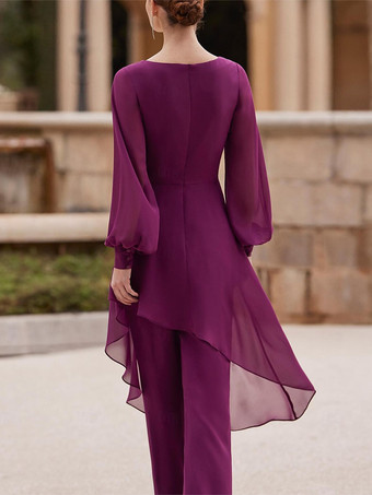 ジャンプスーツ マザードレス Vネック 長袖 アップリケ ウェディングゲストドレス