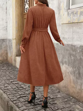 knee length dresses for ladies Corduroy Midi Shirt Dress