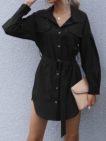 2025年秋冬 長袖ベルト付きミニカーゴシャツドレス