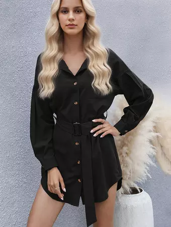 Abito A Maglia Con Maniche A Palloncino - Collo Alto, Elegante, Per Donna