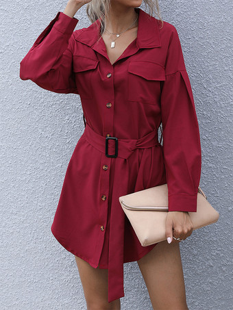 2025年秋冬 長袖ベルト付きミニカーゴシャツドレス