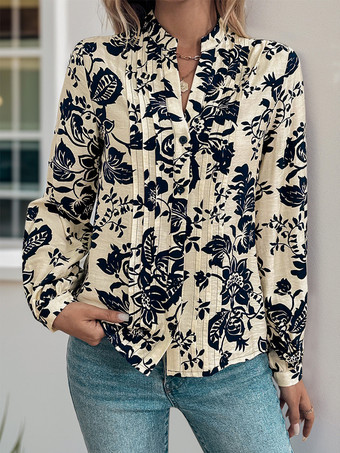 2025年秋冬向け、ヴィンテージフローラルプリントプリーツブラウス（長袖）