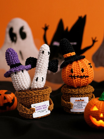 サニーゴーストの編みぐるみぬいぐるみ（カード付き）ハロウィンのデスクデコレーションとギフト