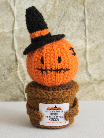 オレンジ サニーゴーストの編みぐるみぬいぐるみ（カード付き）ハロウィンのデスクデコレーションとギフト