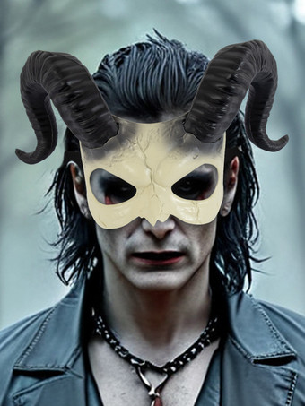 ブラック ハロウィン ハーフフェイスマスク ホワイトデーモン コスチュームアクセサリー パーティー ロールプレイ小道具