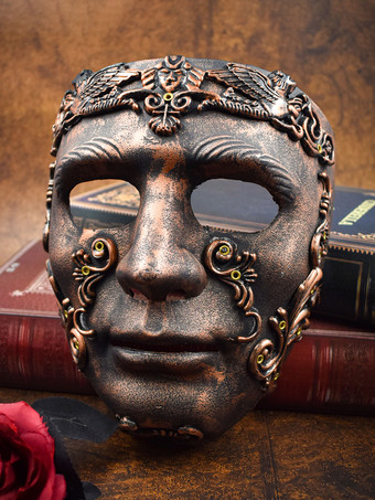 ブラウン ハロウィン 古代ローマ剣闘士マスク ブロンズ フルフェイスヘルメット 歴史再現小道具