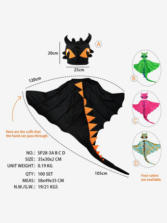 ハロウィン ドラゴンケープ フードセット 子供用ファンタジーコスチューム スパイキーテール付き ロールプレイ衣装