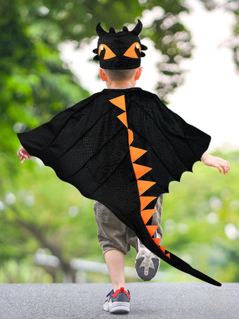 ブラック ハロウィン ドラゴンケープ フードセット 子供用ファンタジーコスチューム スパイキーテール付き ロールプレイ衣装