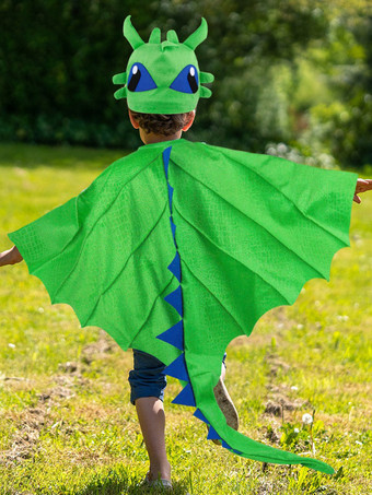 グリーン ハロウィン ドラゴンケープ フードセット 子供用ファンタジーコスチューム スパイキーテール付き ロールプレイ衣装