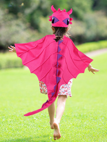 ローズレッドハロウィン ドラゴンケープ フードセット 子供用ファンタジーコスチューム スパイキーテール付き ロールプレイ衣装