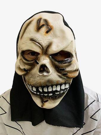 ライトブラウンハロウィンホラーマスク 黒布ゴーストフード 恐ろしいコスチュームアクセサリー ハロウィンいたずら用