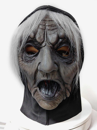 ハロウィンの白髪魔女マスク 怖い老婦人ヘッドピース