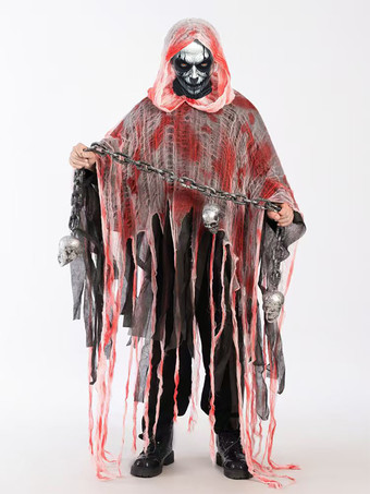 ダークレッドハロウィン 血まみれのボロボロケープ ホラーマント フード付き コスプレ衣装