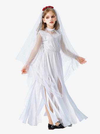 ホワイト ハロウィン ゴシック ゴースト ブライドドレス 女の子用 ヴァンパイア 魔女 コスチューム