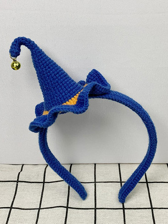 ブルー 手編みのハロウィンヘッドドレス、魔女の帽子、ヘアクリップ、女の子向けの編みぐるみパーティーの記念品