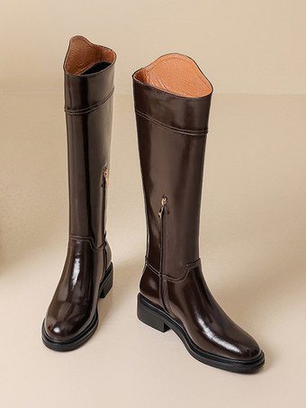 ブラック乗馬ブーツ レディース ラウンドトゥ フラットブーツ
