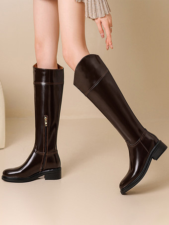 ブラック乗馬ブーツ レディース ラウンドトゥ フラットブーツ