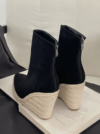 スエードウェッジブーツ レディース ポインテッドトゥ アンクルブーツ