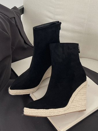 スエードウェッジブーツ レディース ポインテッドトゥ アンクルブーツ