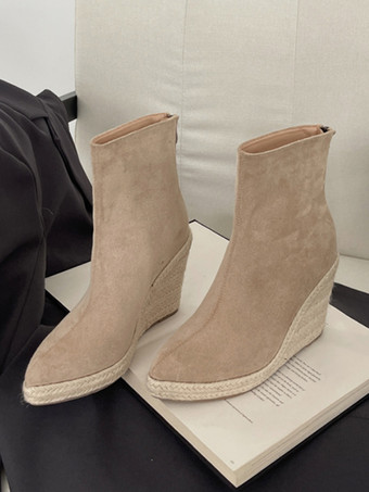 スエードウェッジブーツ レディース ポインテッドトゥ アンクルブーツ