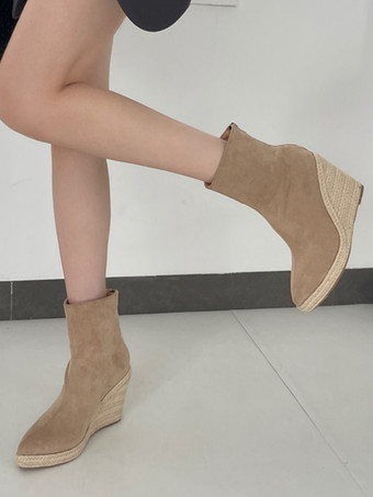 スエードウェッジブーツ レディース ポインテッドトゥ アンクルブーツ