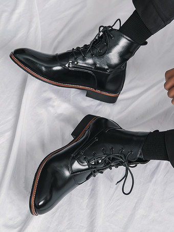 メンズ ドレスアンクルブーツ ポインテッドトゥ レザーオックスフォード ローヒール フォーマル ビジネス カジュアルシューズ