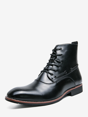 ブラック メンズ ドレスアンクルブーツ ポインテッドトゥ レザーオックスフォード ローヒール フォーマル ビジネス カジュアルシューズ