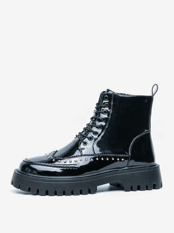 メンズブーツ リベットウィングチップ ラウンドトゥ アンクルブーツ 滑り止めプラットフォームソール