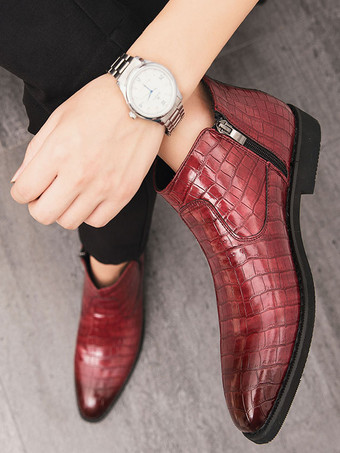 メンズ チェルシーブーツ ポインテッドトゥ ローブロックヒール スクエアテクスチャードアッパー