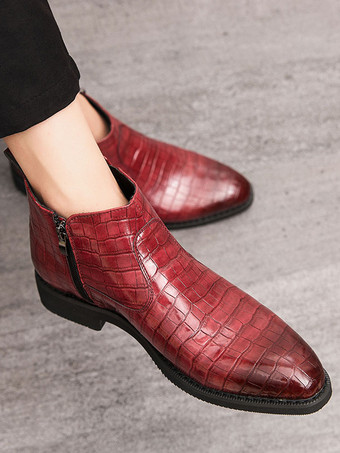 メンズ チェルシーブーツ ポインテッドトゥ ローブロックヒール スクエアテクスチャードアッパー